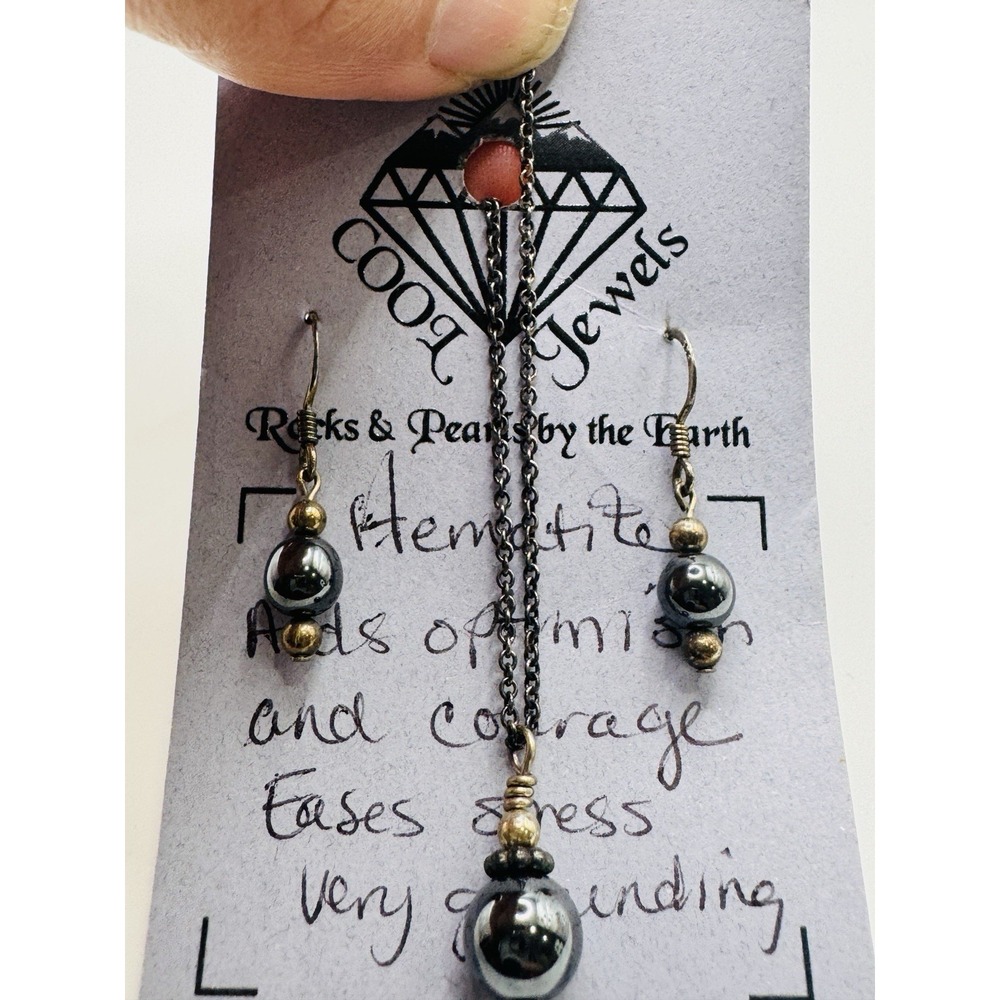 Hematite Bead Necklace Earrings Set Handmade Cool Jewels Energy Stone
